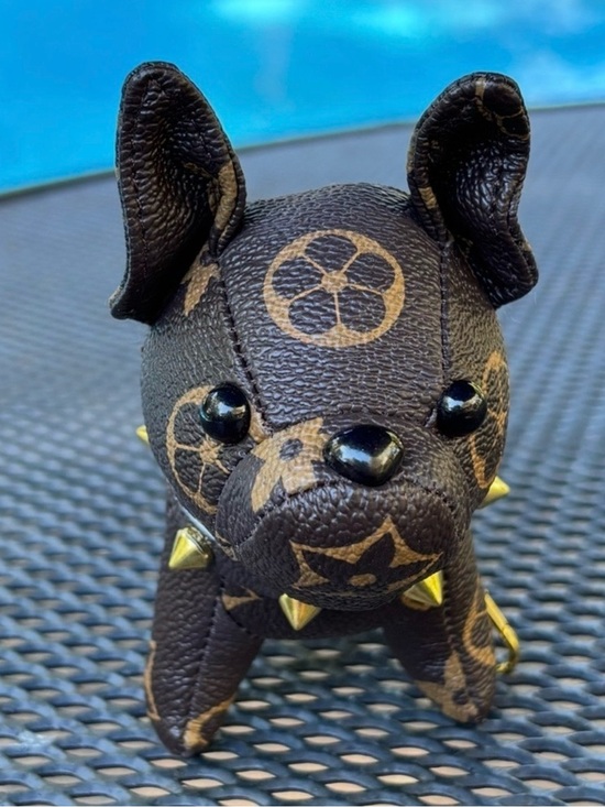The Unbranded Brand Accessories - Bag Charm/Key Fob Brown Patterned frenchie with spiked collar adorable 🥰